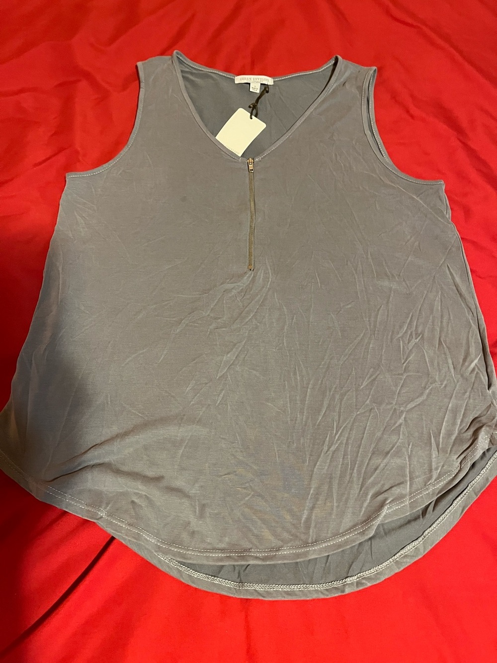 Green Envelope Gray V-Neck Tank with Front Zip